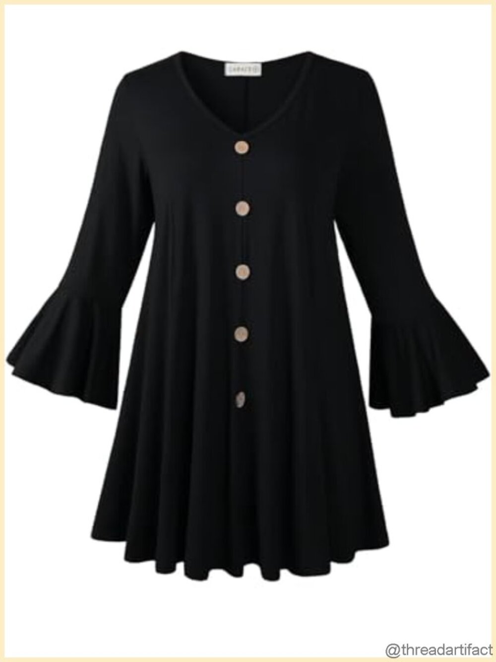 Womens Plus Size Tunic Top 3/4 Flare Sleeve A-Line Hem Rayon Spandex Fall